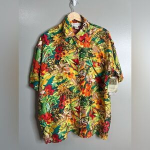 Vintage Ivy Club classics silk floral button up shirt size large Hawaiian Vaca